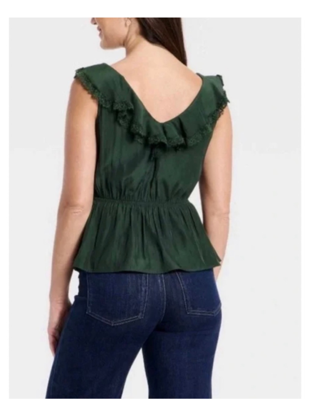Women's Universal Thread Blouse XL Green Ruffle V-Neck Top Lace size XL - Picture 2 of 7
